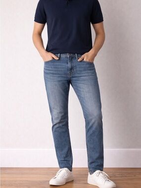 Original Use Men's Slim Fit Tapered Leg Blue Jeans, Casual Flex Denim 32x32